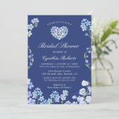 Vergiss mich Nots Herz Blue Floral Brautparty Einladung (Stehend Vorderseite)