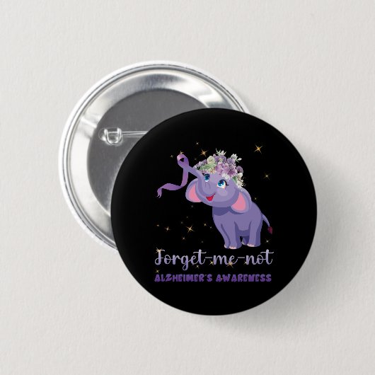Vergiss nicht Alzheimers Awareness Elephant Blume Button (Vorne & Hinten)