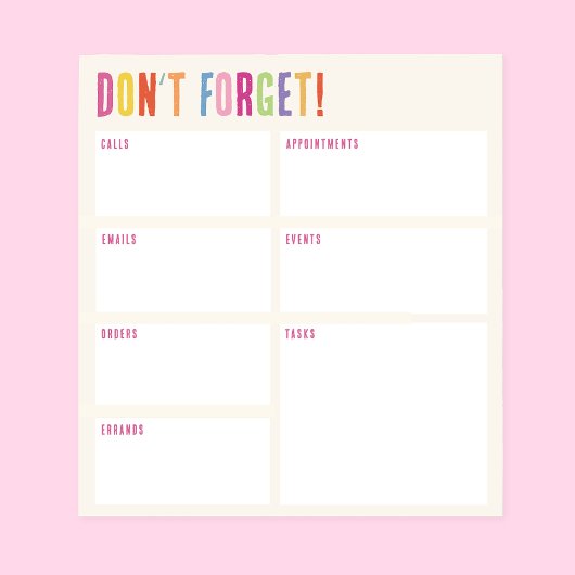 Vergiss nicht! Farbige Text-Erinnerung Notizblock