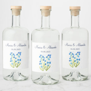 Vergissmeinnicht Blaue Florale Frühlingshochzeit Alkoholflaschenetikett