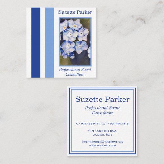 Vergissmeinnicht-Blumen-Ereignis-Planer Quadratische Visitenkarte (Vorne/Hinten)