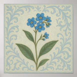 Vergissmeinnicht-Blumen-Rollwerk-Quadrat Poster
