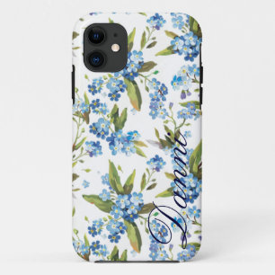 Vergissmeinnicht-Blumenmuster mit individuellem Na iPhone 11 Hülle