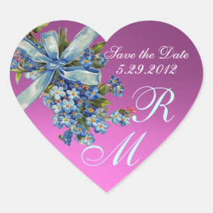 Vergissmeinnicht-Monogramm, Hochzeitsfeier rosa bl Herz-Aufkleber