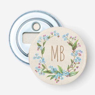 Vergissmeinnicht-Monogramm-Kranz Blaue Blumen Rust Flaschenöffner