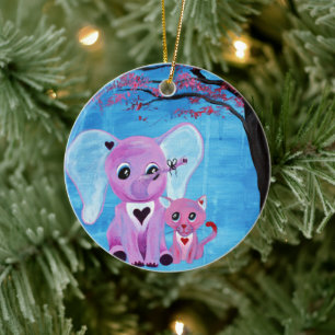 Vergissmeinnicht Rosa Elefant Katze Kirschblüten K Keramik Ornament