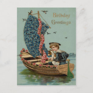 Vergissmeinnicht-Rose-Segelboot-Hund-Welpe Postkarte