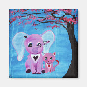 Vergissmeinnicht Süßer Elefant Katze Kirschblüten  Magnet
