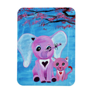 Vergissmeinnicht Süßer Elefant Katze Kirschblüten  Magnet