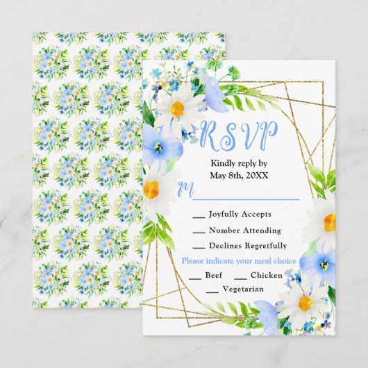 Vergissmeinnicht und Gänseblümchen Hochzeit RSVP Karte (Vorne/Hinten)