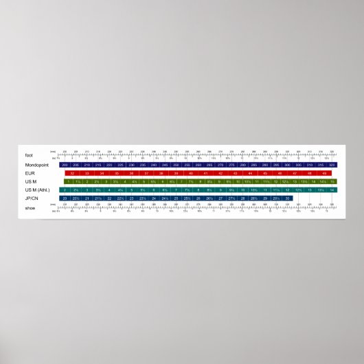 Vergleichstabelle für die Schuhgröße bei Erwachsen Poster (Vorne)