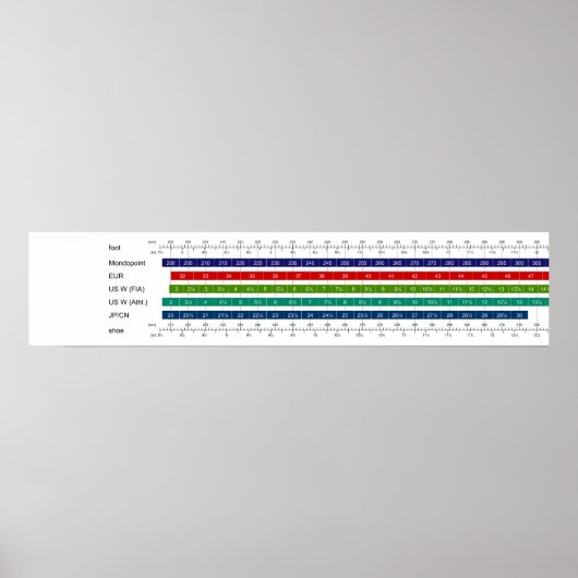 Vergleichstabelle für die Schuhgröße von Erwachsen Poster (Vorne)