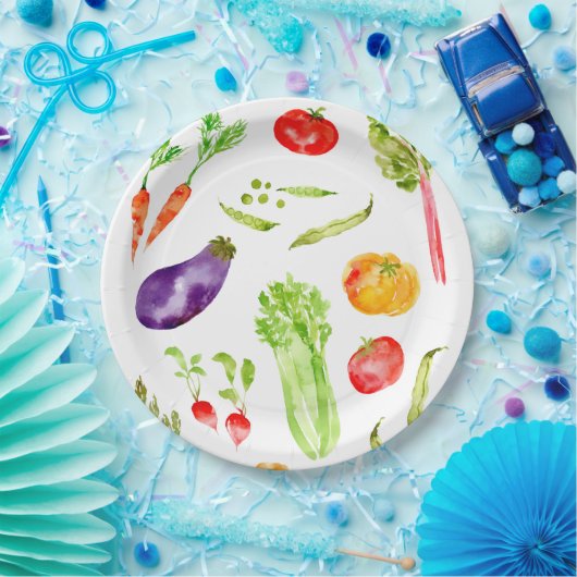 Vergnügen farbiges Gemüse Aquarell Pappteller (Party)