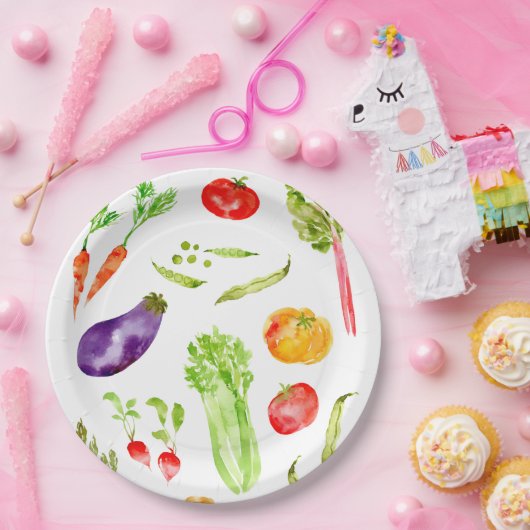 Vergnügen farbiges Gemüse Aquarell Pappteller (Party)