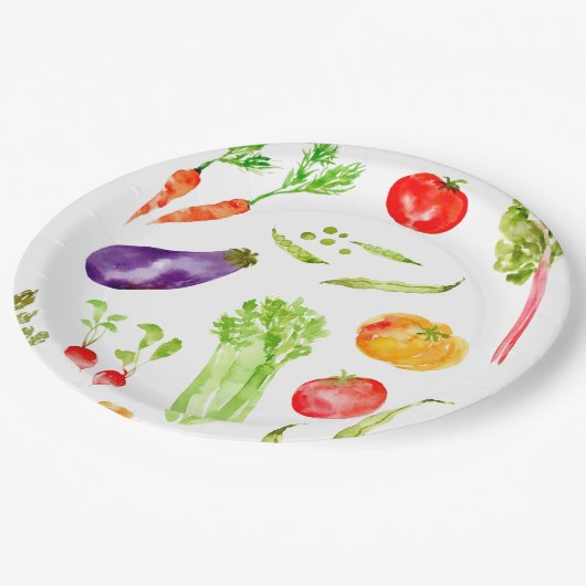 Vergnügen farbiges Gemüse Aquarell Pappteller (Schrägansicht)