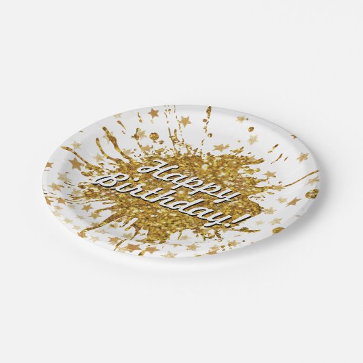 Vergnügen goldene Funkeln Glitzer Graffiti Anstric Pappteller (Schrägansicht)