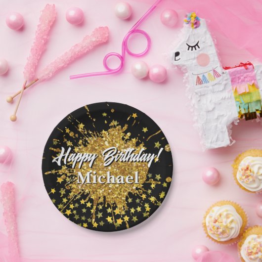 Vergnügen goldene Funkeln Glitzer Graffiti Anstric Pappteller (Party)