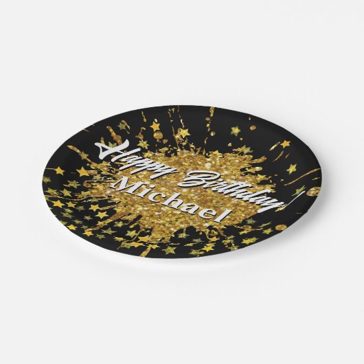 Vergnügen goldene Funkeln Glitzer Graffiti Anstric Pappteller (Schrägansicht)