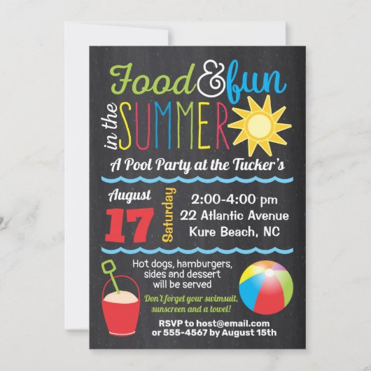 Vergnügen im Sommer-Pool Party-Farbenspiel Einladung (Vorderseite)