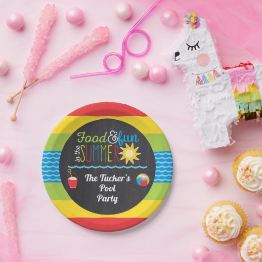 Vergnügen im Sun Pool Party Farbenfrohe Tafel Pappteller (Party)