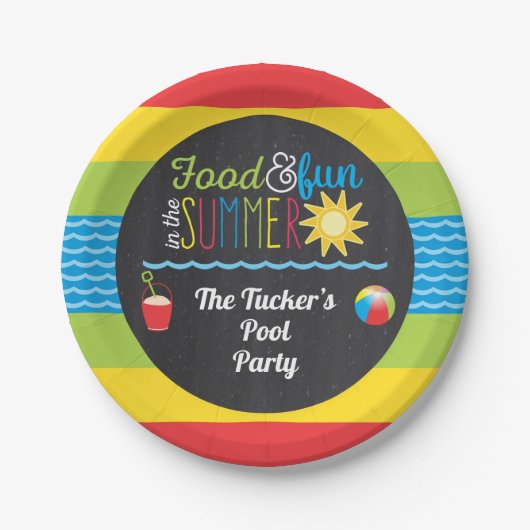 Vergnügen im Sun Pool Party Farbenfrohe Tafel Pappteller (Vorderseite)