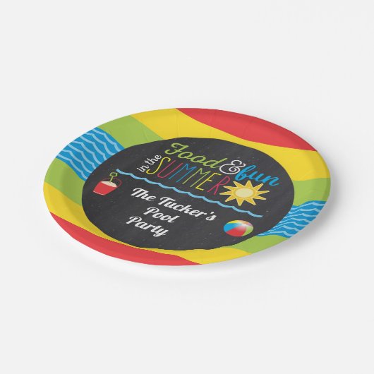 Vergnügen im Sun Pool Party Farbenfrohe Tafel Pappteller (Schrägansicht)