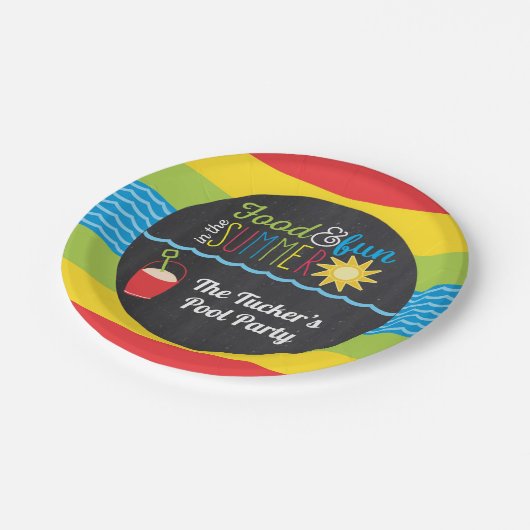 Vergnügen im Sun Pool Party Farbenfrohe Tafel Pappteller (Schrägansicht)