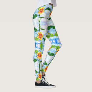 Vergnügen in der Sonnenblumen-Aquarellmalerei Leggings