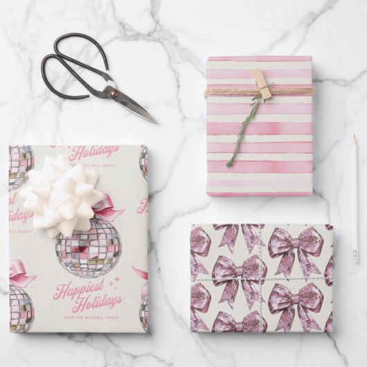 Vergnügen Moderne Disco Ball Ornament Schöne Ferie Geschenkpapier Set (Vorderseite)