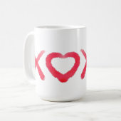 Vergnügt rot bedrückt XOXO Liebe Küsse Kaffeetasse (Vorderseite Links)
