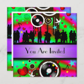 Vergnügtes, buntes Retro-Party Einladung (Vorne/Hinten)