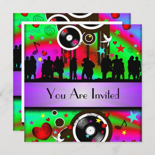 Vergnügtes, buntes Retro-Party Einladung (Vorne/Hinten)