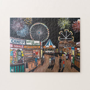 Vergnügungspark bei Nacht Gemälde von Alfred Fox Puzzle