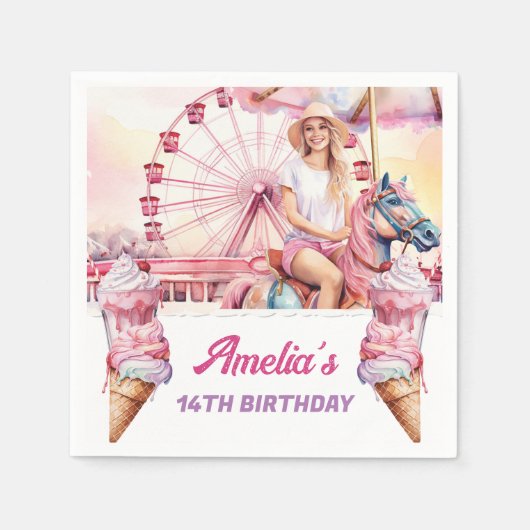 Vergnügungspark Birthday Carousel Serviette (Vorderseite)