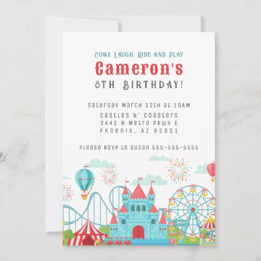 Vergnügungspark Geburtstag Einladung (Vorderseite)