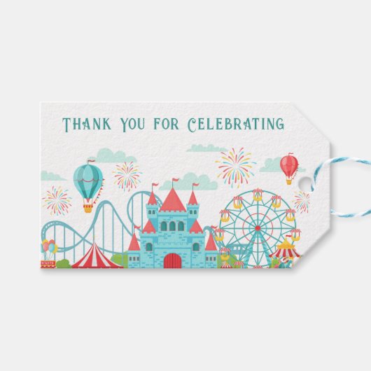 Vergnügungspark Geburtstag Geschenkanhänger (Vorderseite (Horizontal))