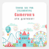 Vergnügungspark Geburtstag Quadratischer Aufkleber (Vorderseite)