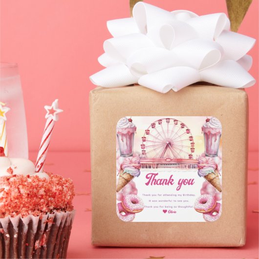 Vergnügungspark Geburtstag Quadratischer Aufkleber (Party)