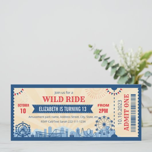 Vergnügungspark Geburtstagskarte Einladung (Stehend Vorderseite)