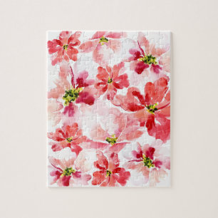 Vergnügungsrot und rosa Aquarellfarben Blume Puzzle