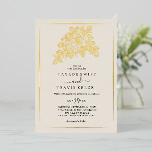 Vergoldet Floral Goldfolie Cream Formale Hochzei Folieneinladung