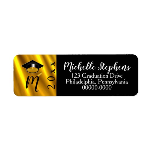 Vergoldet | Schwarze Grad-Cap-Jahr-Monogramm (Vorne)