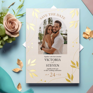 Vergoldete Blumen Goldfolie Creme Casual Hochzei Folieneinladung