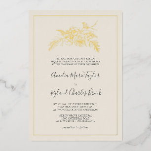 Vergoldete Blumen   Goldfolie Creme Formale Hochze Folieneinladung