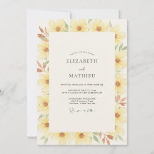 Vergoldete Buttergelbe Wildblumenhochzeit Einladung