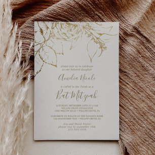 Vergoldete Flora Creme und Gold Bat Mitzvah Einladung