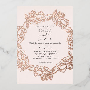 Vergoldete Flora   Rosen-Gold-Folie-Blush-Hochzeit Folieneinladung