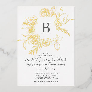 Vergoldete Floral   Goldfolie-Monogramm-Hochzeit Folieneinladung