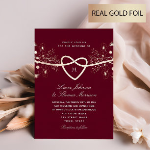 Vergoldete Florale Burgunder-Roségold-Hochzeit Folieneinladung