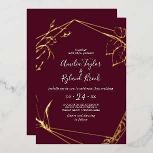 Vergoldete Florale Goldfolie Burgund All-In-1 Hoch Folieneinladung